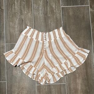 Surf Gypsy Tan and White High Waist Striped Shorts
